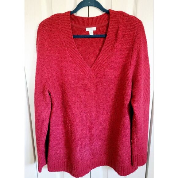 J. Jill L Sweater Women's Long Sleeve‎ Red Heavy V-Neck Large Speckled Soft - Picture 1 of 7